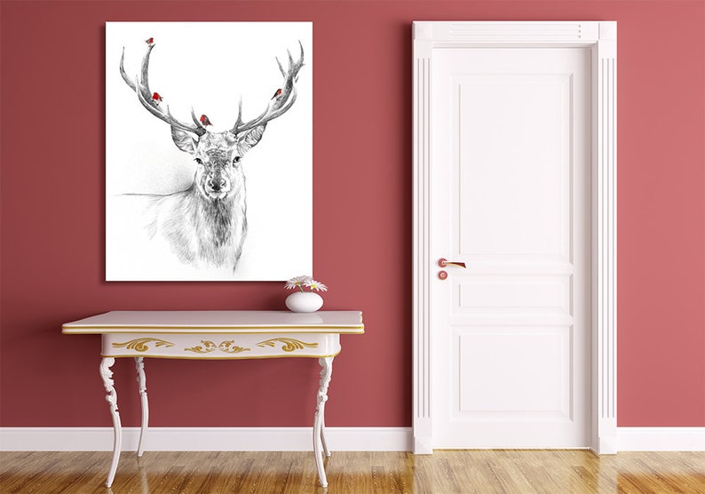 Deer print on canvas Deer Birds 60X80 02203 image 1