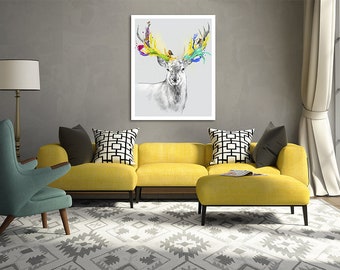 Deer print on canvas - 80X100 Deer Colors 02204