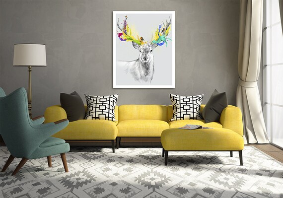 Hirsch Druck Auf Leinwand 80x100 Hirsch In Farben 024 Etsy