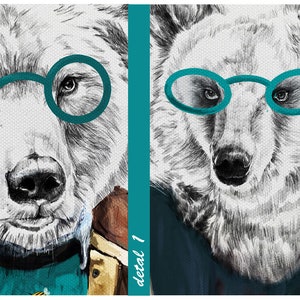 Bear print on canvas,Bear family on canvas,Bear canvas art,Elegant bear on canvas,Bear in glasses,Bear wall decor,Bear pair on canvas image 4