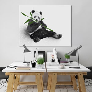 Bear print on canvas,Panda print on canvas,Panda canvas art,Panda wall decor,Panda with red glasses,Chinese panda, Panda bear in pajama zdjęcie 1