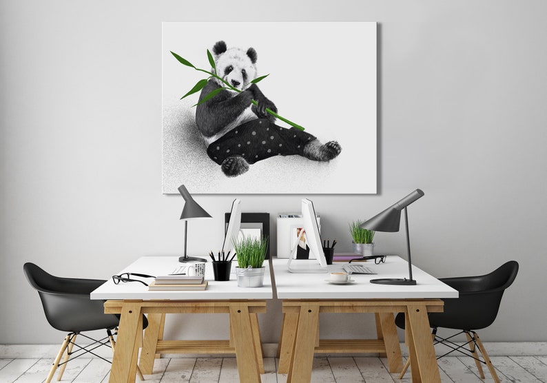 Bear print on canvas,Panda print on canvas,Panda canvas art,Panda wall decor,Panda with red glasses,Chinese panda, Panda bear in pajama zdjęcie 1