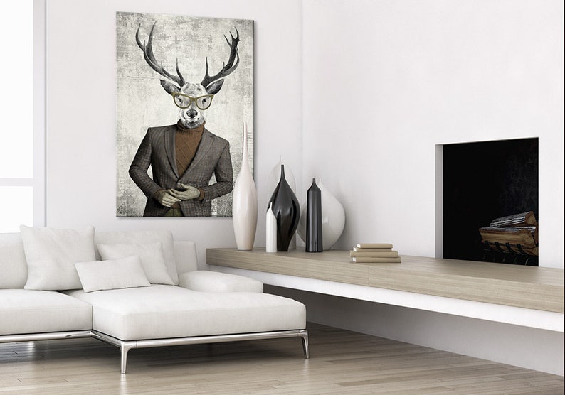 Deer print on canvas DEER VINTAGE 70X100cm image 3