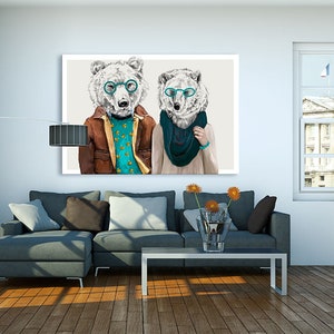 Bear print on canvas,Bear family on canvas,Bear canvas art,Elegant bear on canvas,Bear in glasses,Bear wall decor,Bear pair on canvas image 2