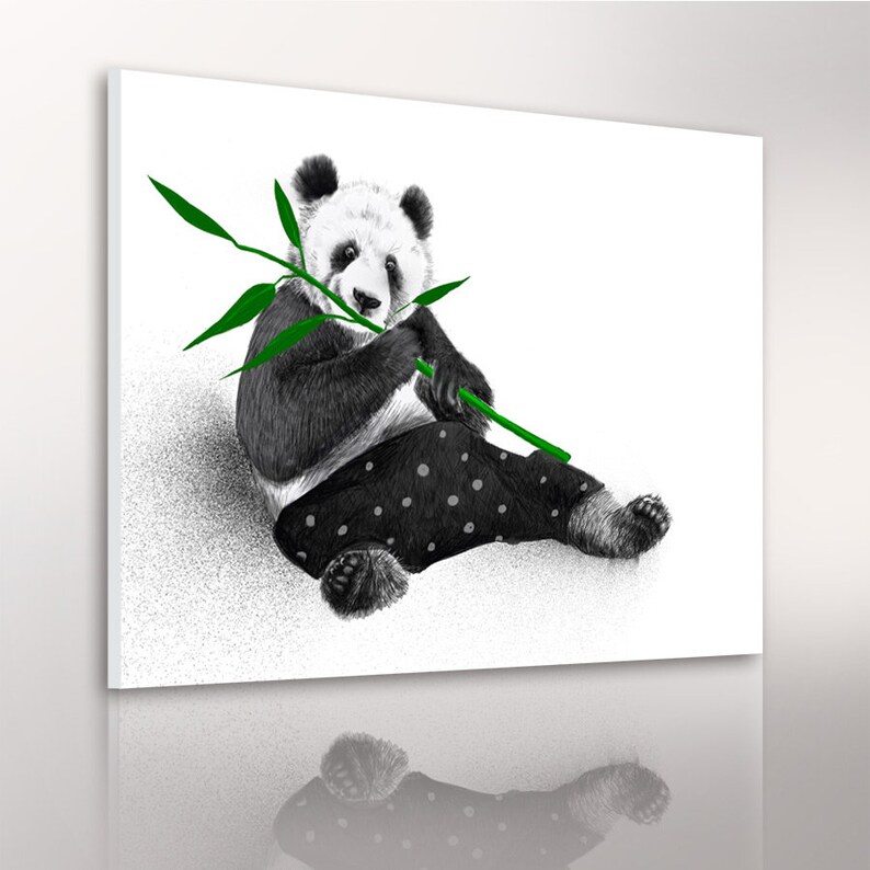 Bear print on canvas,Panda print on canvas,Panda canvas art,Panda wall decor,Panda with red glasses,Chinese panda, Panda bear in pajama zdjęcie 2
