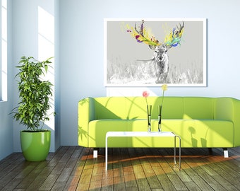 Hirsch-Wand-Dekor 120x80 cm - DEER EXPLOSION COLORS 02209