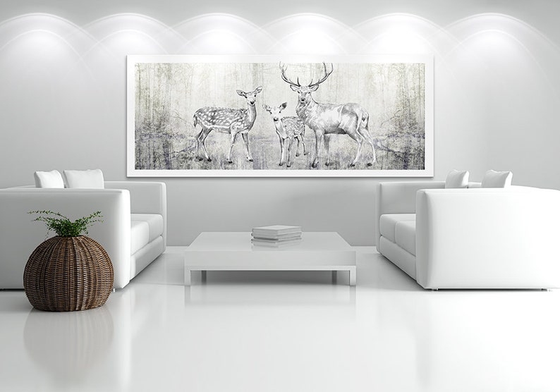 Deer print on canvas 150x60cm JELENIE W NATURZE zdjęcie 1