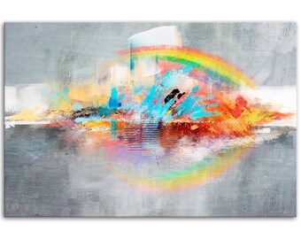 Abstrakte Landschaft, Großformat, abstrakter Leinwanddruck, bunte Abstraktion, abstrakte Formen, Regenbogen