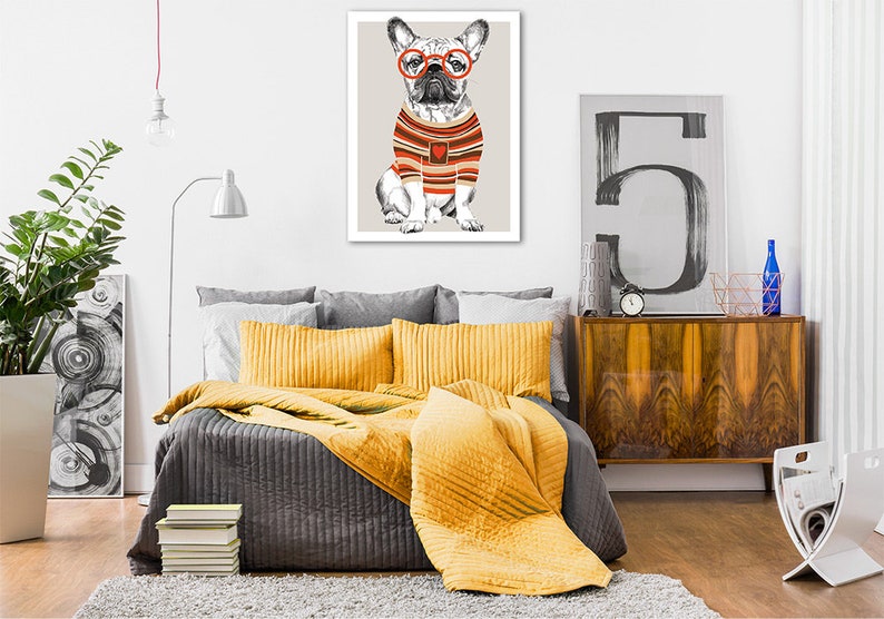 Honden muur kunst doek 60x80 cm Franse Bulldog 02200 afbeelding 1