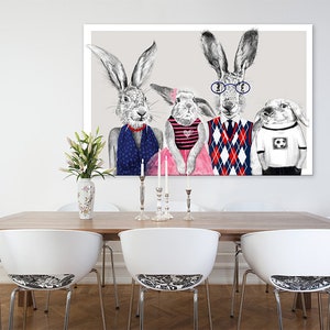 Rabbits print on canvas, Hares prints on canvas, Hares family, Hares wall decor, Rabbits art decor canvas, 02-207 image 2