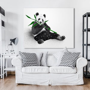 Bear print on canvas,Panda print on canvas,Panda canvas art,Panda wall decor,Panda with red glasses,Chinese panda, Panda bear in pajama zdjęcie 3