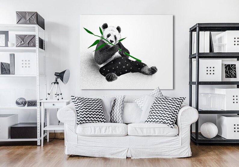 Bear print on canvas,Panda print on canvas,Panda canvas art,Panda wall decor,Panda with red glasses,Chinese panda, Panda bear in pajama zdjęcie 3