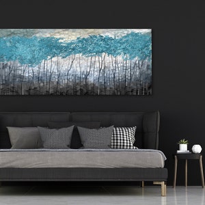 Canvasprint with trees, blue trees, abstract landscape, large format,canvasprint to the bedroom,wall graphics, picture for the living room image 1