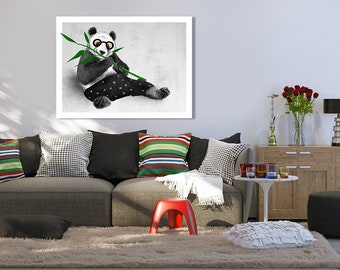 Bear print on canvas,Panda print on canvas,Panda canvas art,Panda wall decor,Panda with red glasses,Chinese panda,Panda bear in pajama