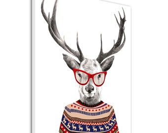 Hirschdruck auf Leinwand + HIPSTER DEER 60x80cm 0232