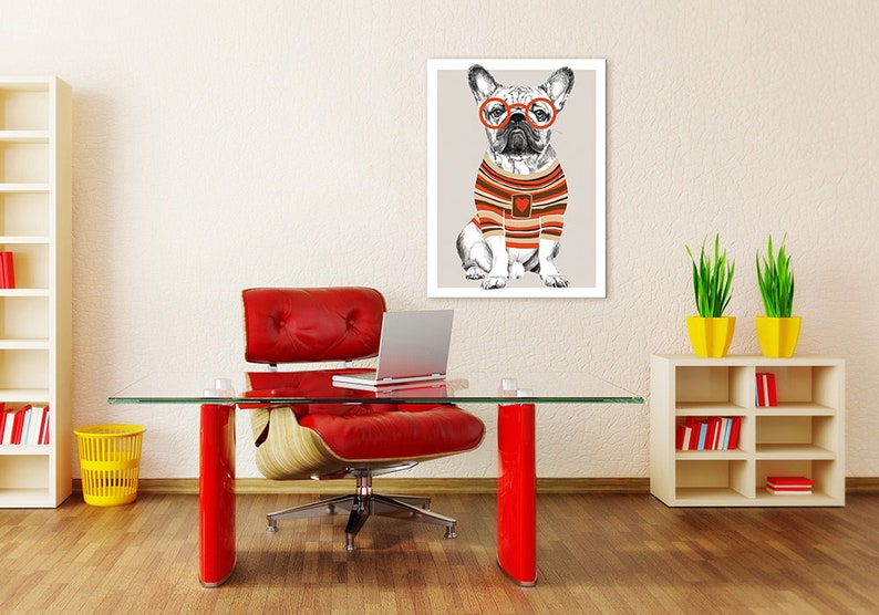 Honden muur kunst doek 60x80 cm Franse Bulldog 02200 afbeelding 2