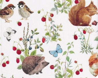 HEDGEHOG, BUNNY, FOX, sparrows, squirrel "Hedgehog Hollow" fabric No. 230405