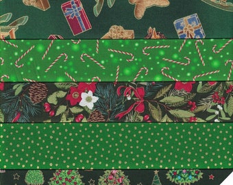 Weihnachts-Stoffpaket HARMONIES in GRÜN, 6 Streifen 15 cm x 55 cm Nr. 231045