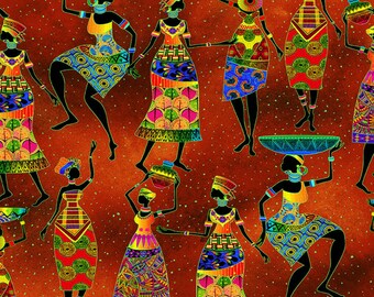 DANSE FEMME AFRICAINE "Coucher de soleil africain" tissu n° 230630