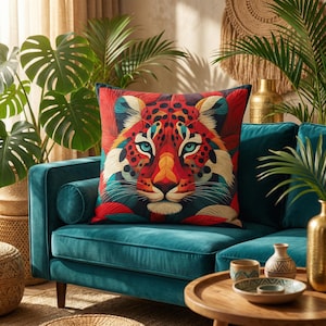 HANDGEFERTIGTES, komplettes, gequiltetes 50 cm x 50 cm "LEOPARDEN KISSEN" aus meiner Dreamcatcher Serie