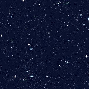 May include: A dark blue night sky pattern, densely populated with white stars of different sizes and luminosity. Several shooting stars are depicted, creating a sense of motion. The design evokes a dreamy, cosmic atmosphere, suitable for various applications.