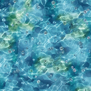 Könnte beinhalten: Ein nahtloses Muster aus blauem und grünem Wasser mit weißen Blasen. Das Wasser hat einen wellenförmigen Effekt, der ein Gefühl von Bewegung erzeugt.