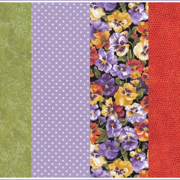 4 Fat Quarter FLOWERS FABRIC PACKAGE PANSIES No. 220121