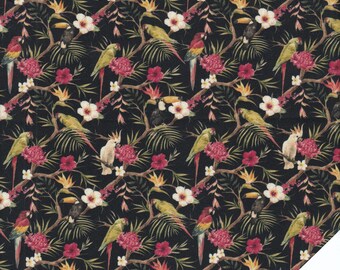 MINI TROPICALS Hibiscus, Parrot, Toucan, Cockatoo Fabric No. 191034