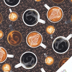 KAFFEEBOHNEN UND KAFFEETASSEN "Coffee Shop" Stoff  Nr.  210275