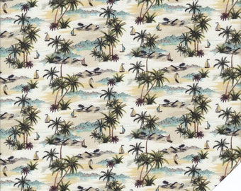 MINI TROPICALS Palm trees, sea, sailboats, mountains, island fabric No. 191037