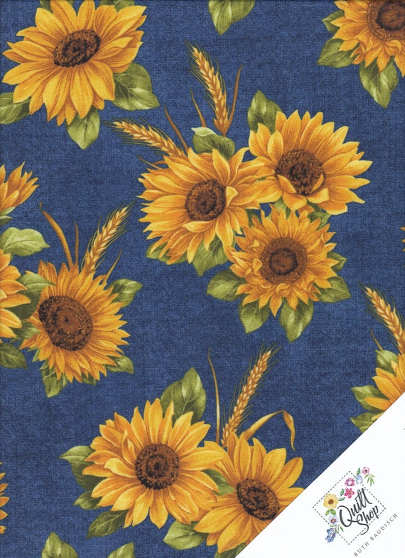 blue sunflower pattern fabric