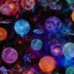 PLANETS SPACE SPACESHIPS « Sci-Fi » tissu N° 221109