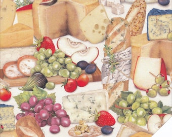 BROT AND CHEESE, grapes, apples, figs "Uncork &Unwind" fabric No. 200521