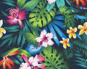 HAWAIIAN HIBISCUS, ORCHIDS, Strelitzia Fabric No. 160607