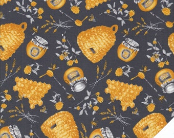 HIVES, BEES, HONEY JARS "Show Me The Honey" fabric no. 210820