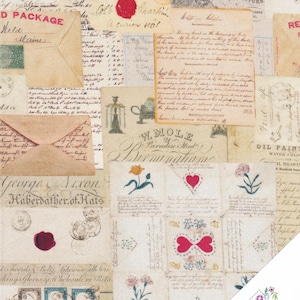 NOSTALGISCHE POSTKARTEN, BRIEFE "Keepsake Letters" Patchworkstoff Nr. 250601
