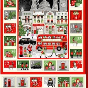Può includere: Calendario dell'Avvento con una scena natalizia londinese, autobus rossi a due piani e decorazioni festive. Ogni giorno è numerato con una piccola illustrazione, ideale per il conto alla rovescia natalizio.