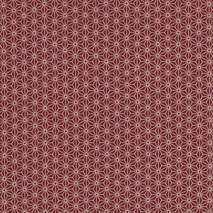 May include: A burgundy fabric with a white geometric pattern of repeating stars.