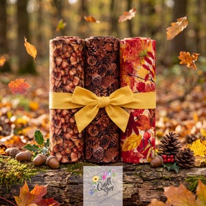 ZESTAW PROMOCYJNY "LIŚCIE JESIENNE i SZYSZKI" 3 ćwiartki tkaniny 50 cm x ok. 55 cm Zestaw tkanin nr 260713