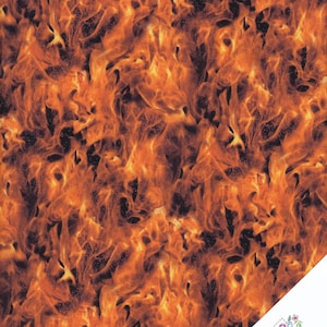 Peut inclure: Un motif de tissu sans couture avec un design de flammes orange et jaunes sur un fond noir.