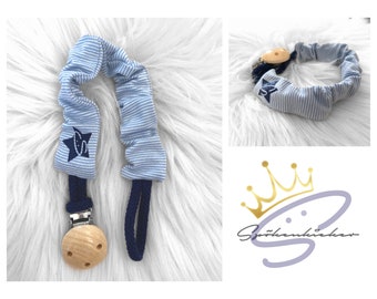 Dummy strap baby dummy chain girls boys denim blue stripes marine