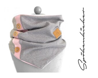 Slip Cloth Scarf Loop Children Girl Boy Grey Striped Pink Button Placket