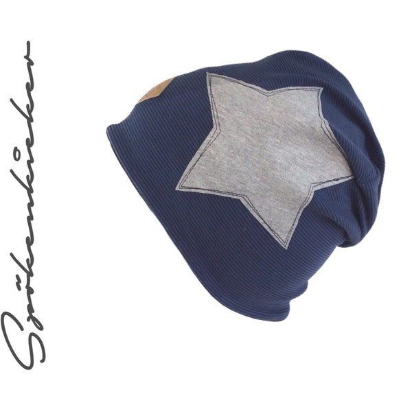 Beanie Mütze Jungen Stern Ringel blau marine