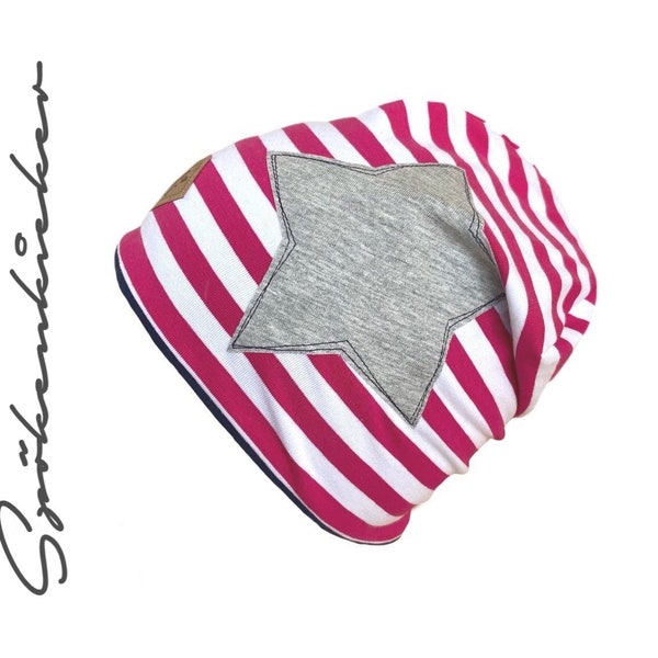 Beanie Mütze Mädchen Stern pink grau marine