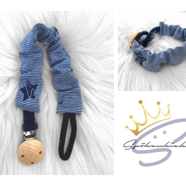 Schnullerband Baby Schnullerkette Mädchen Jungen jeansblau Ringel marine