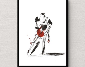 Tango couple VIII (Druck mit Original Tusche Elementen, 30x42 oder 20x30cm)