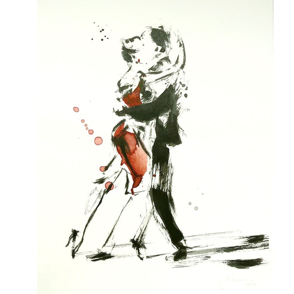 Tango couple X (print with original ink elements, approx. 30 x 42 cm)