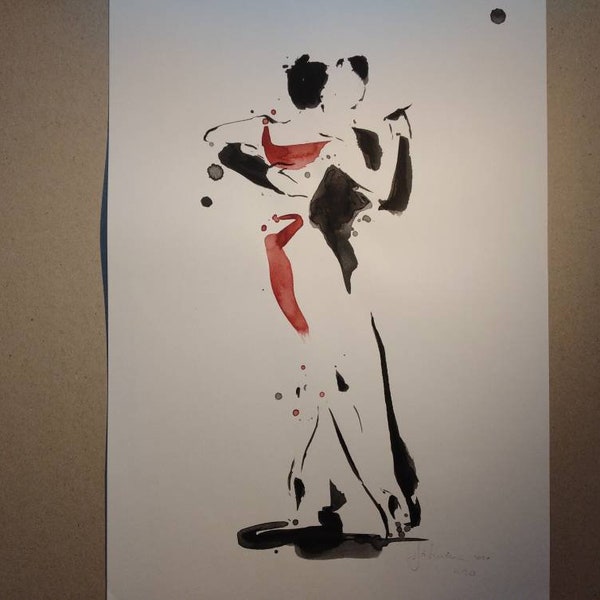 Tango couple XI (print with original ink elements