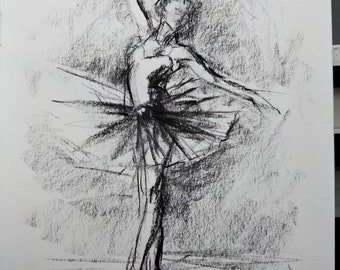 Original charcoal drawing picture "Ballerina" (20 x 30 cm)