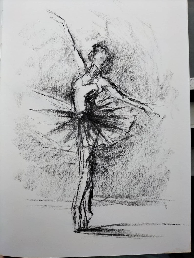 Original Kohlezeichnung Bild Ballerina 20x30cm zdjęcie 1